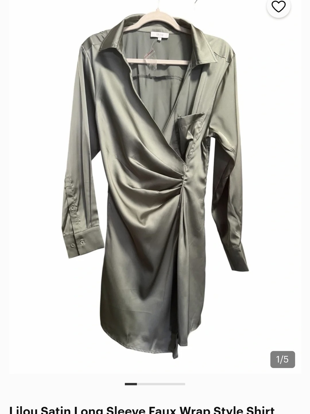 Lilou Satin Faux-Wrap Mini Dress in Olive
